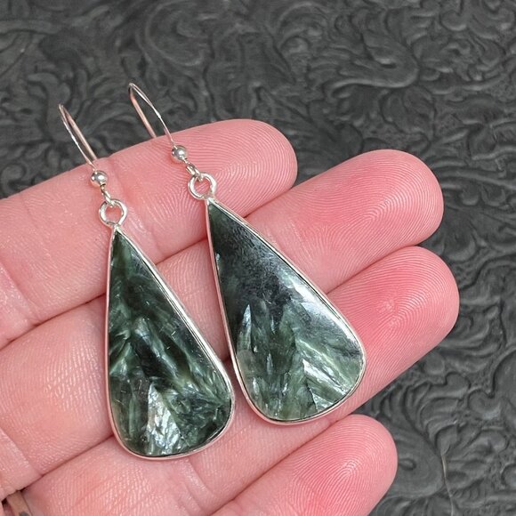 Seraphinite Earrings Stone Crystal Jewelry - Picture 3 of 7